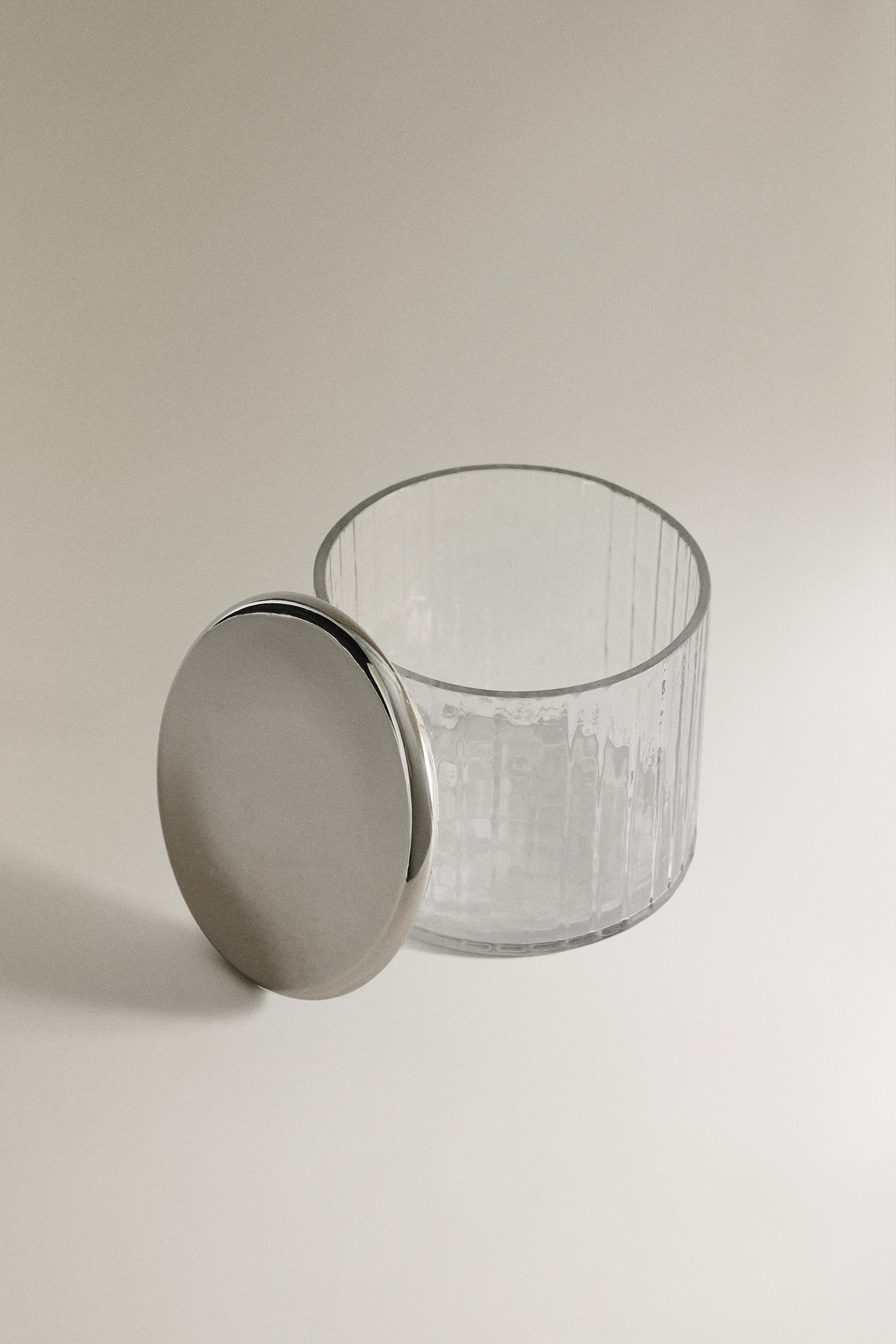 POT DE SALLE DE BAIN VERRE RELIEF ET MÉTAL